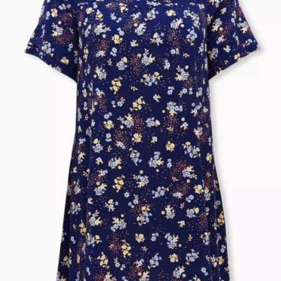 Torrid Navy Leopard Floral Challis Mini Trapeeze Dress Sz 2 - Picture 3 of 6